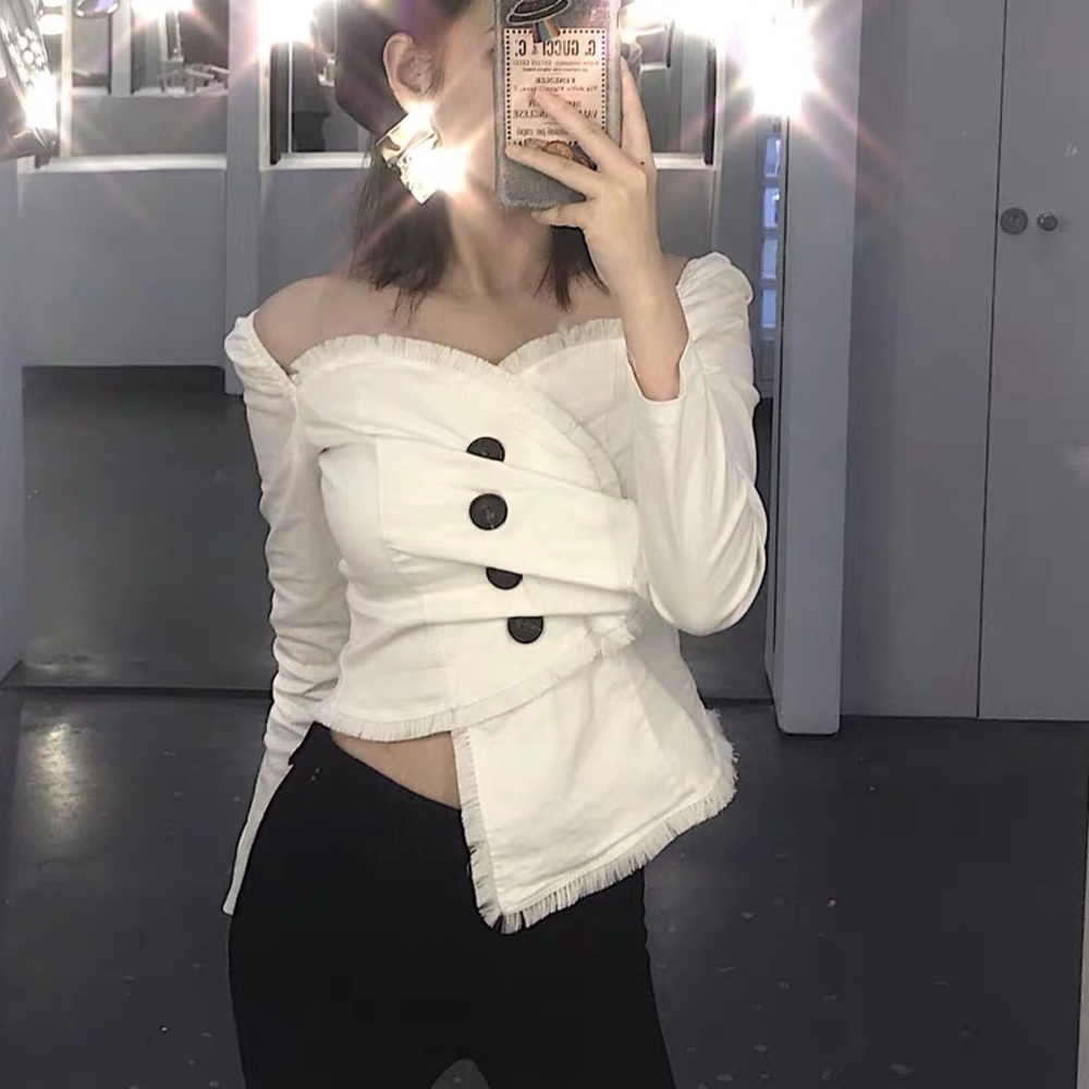 NWT Asymmetrical Long Sleeve Top with Buttons